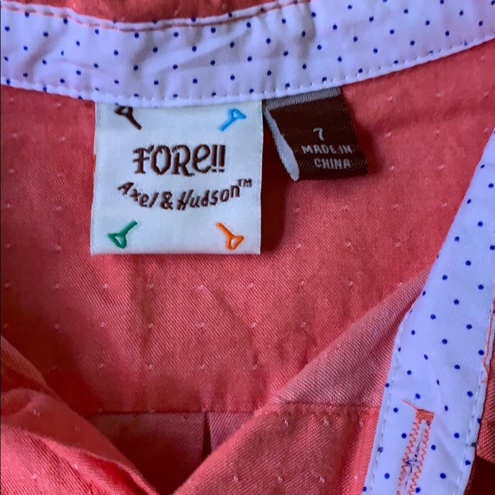 Salmon pin dot button down boys size 7 - Picture 2 of 6